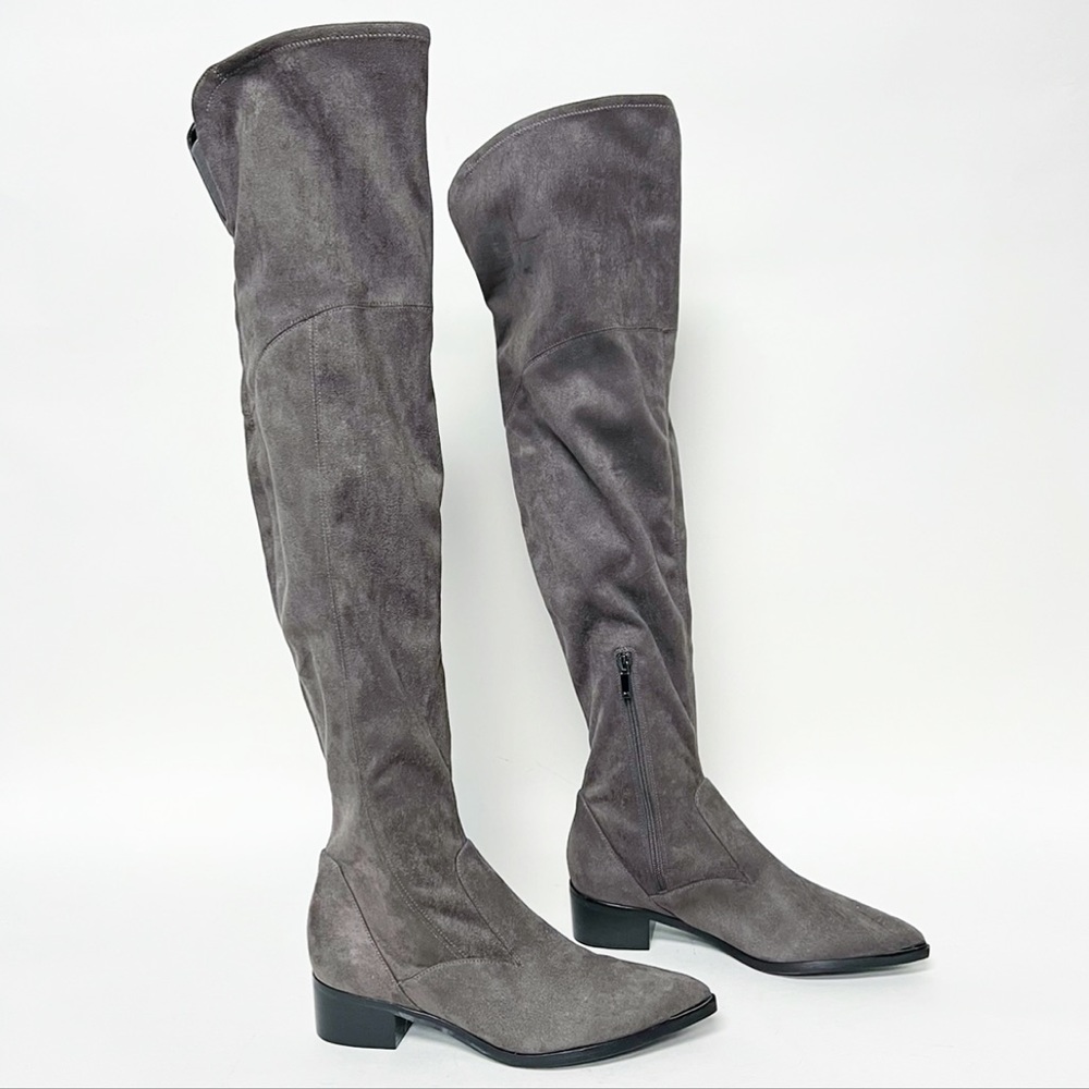 New Marc Fisher Yakira Over The Knee Boots Grey Suede Pointed Toe Zip Size 8